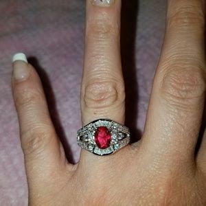 Sterling silver Ruby and white sapphire ring